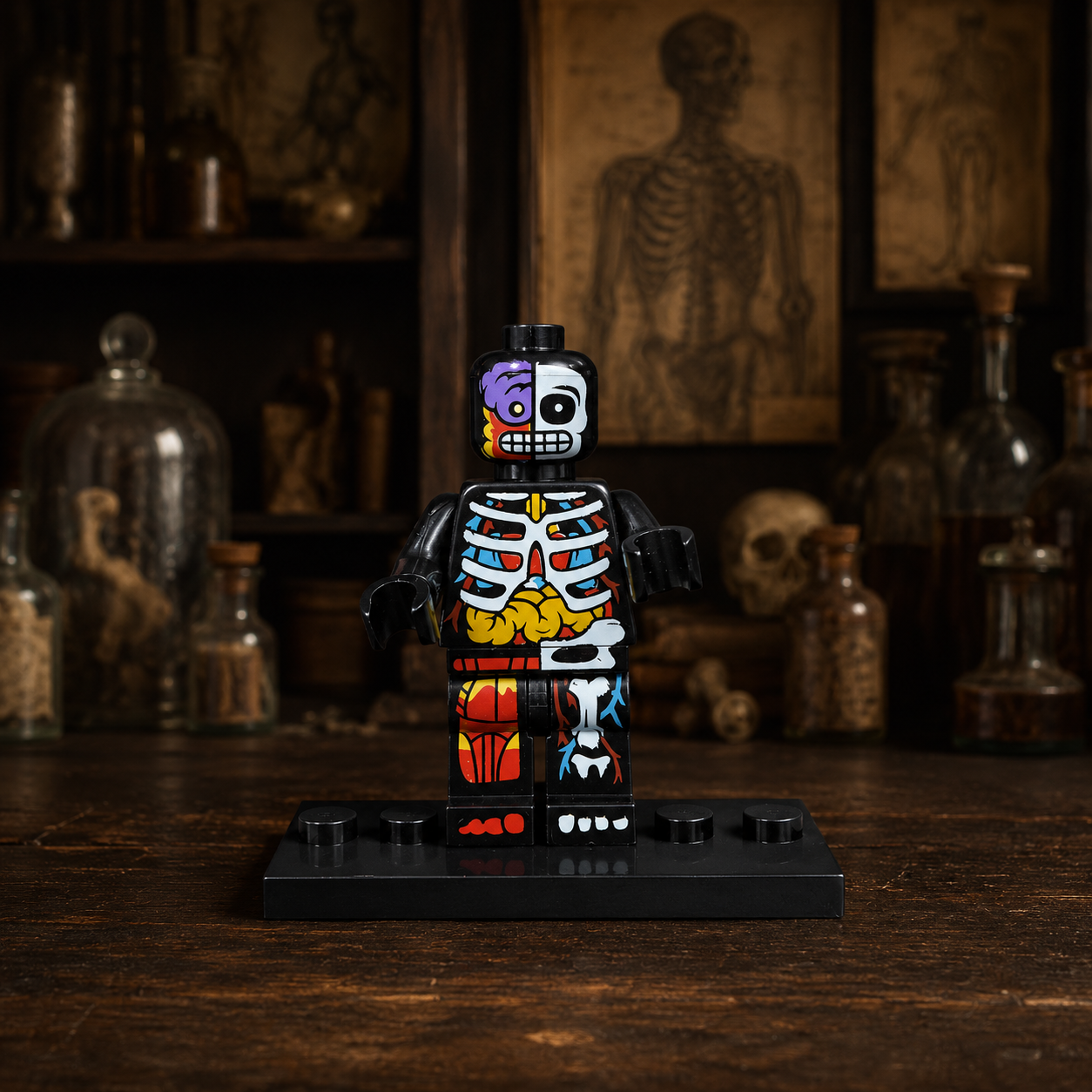 Anatomical Skeleton brick minifigure in antique anatomy study