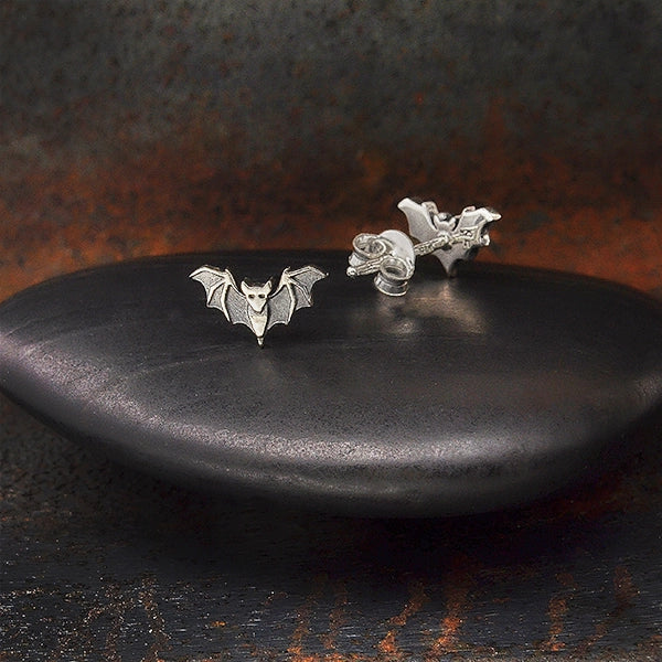 Sterling Silver Detailed Bat Stud Earrings