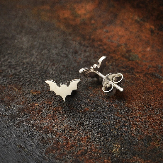 Sterling Silver Flat Tiny Bat Stud Earrings - N.D.