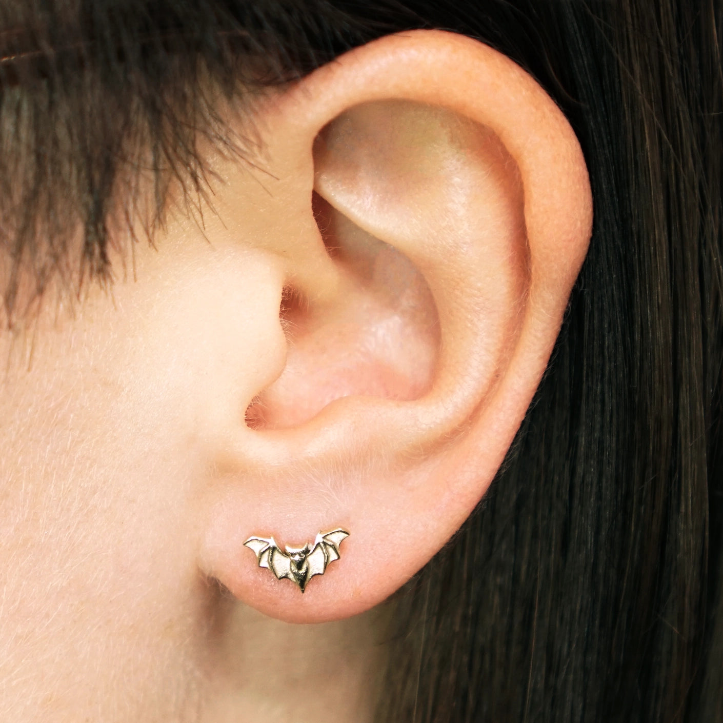 Sterling Silver Detailed Bat Stud Earrings