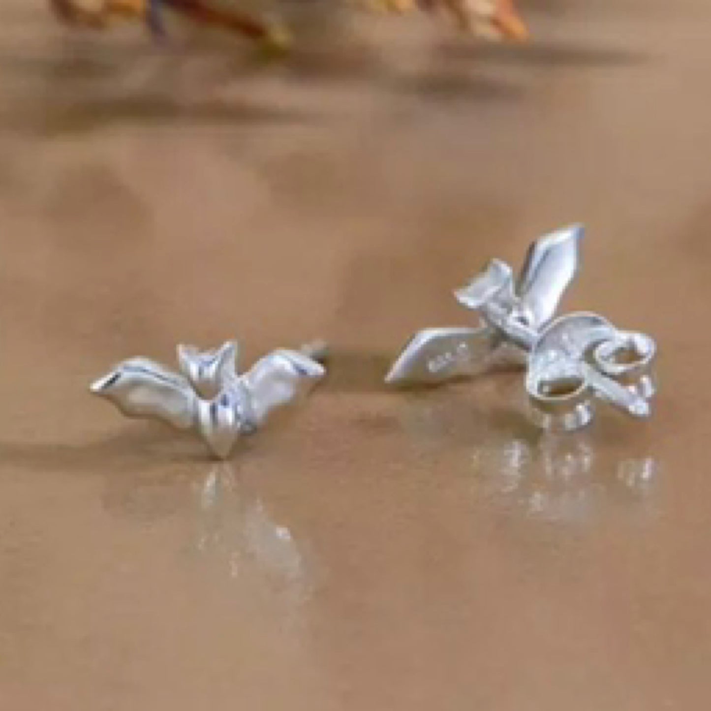 Sterling Silver Dimensional Bat Stud Earrings