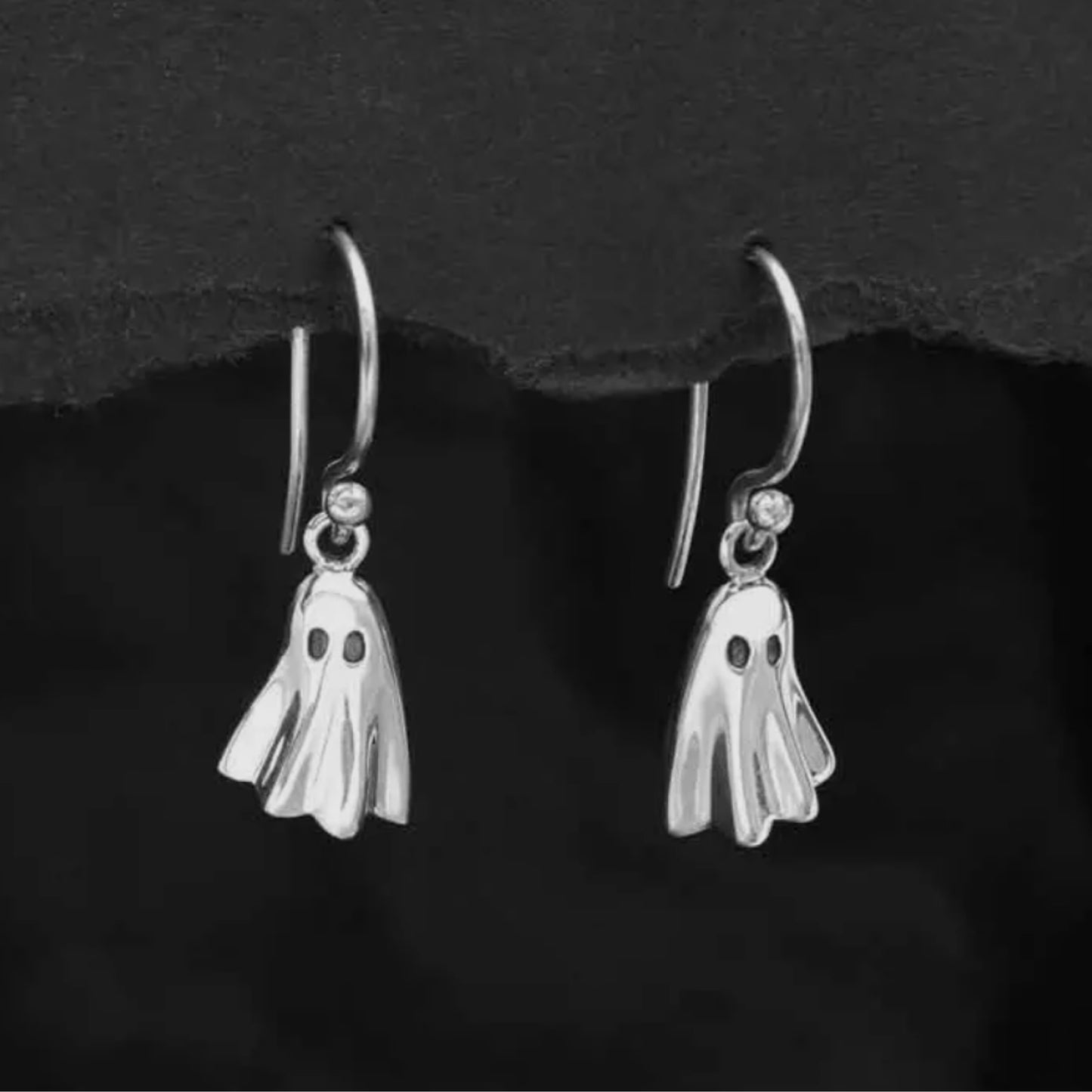 Sterling Silver 3D Ghost Dangle Earrings