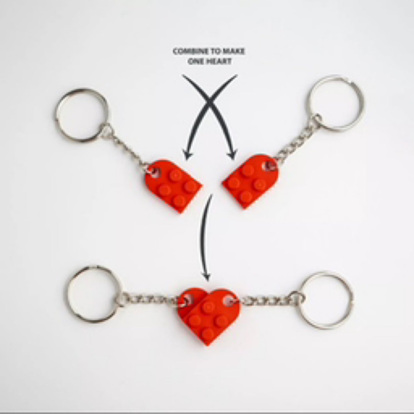 2 piece Bricks Lego Heart Keychain