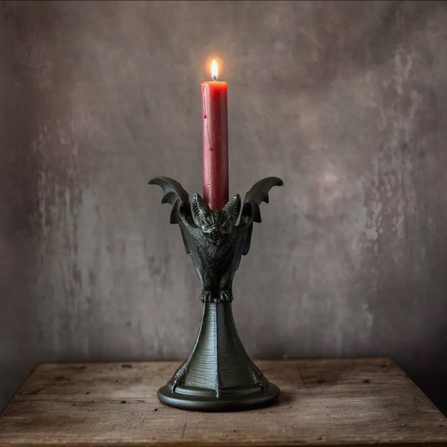 Front view of the black Bat Gothic Candle Holder