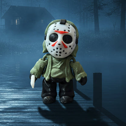 A collection of 3D printed horror-themed minifigures, featuring various characters in different poses and outfits typical of horror imagery.