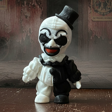 A collection of 3D printed horror-themed minifigures, featuring various characters in different poses and outfits typical of horror imagery.