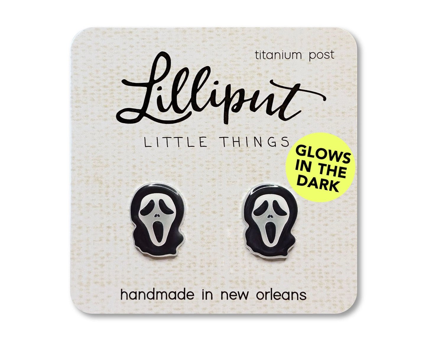 Lilliput Stud Earrings Scary Mask - Glow in the Dark