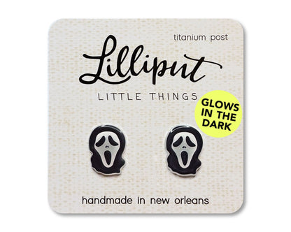 Lilliput Stud Earrings Scary Mask - Glow in the Dark