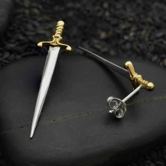 Lg Mixed Metal Sword Post Earrings - N.D.