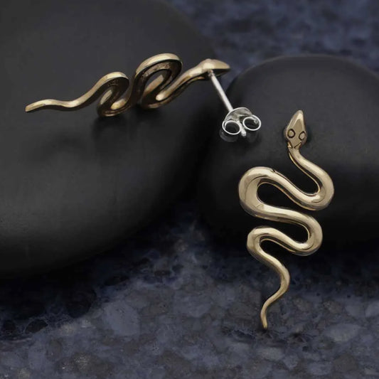 Bronze Lg Snake Stud Earrings - N.D.