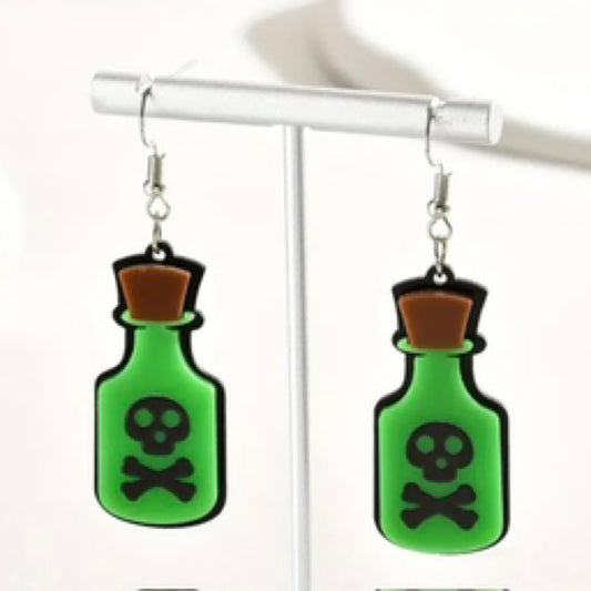 Green poison bottle earrings