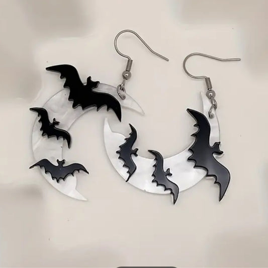 Moon and Bat Earrings