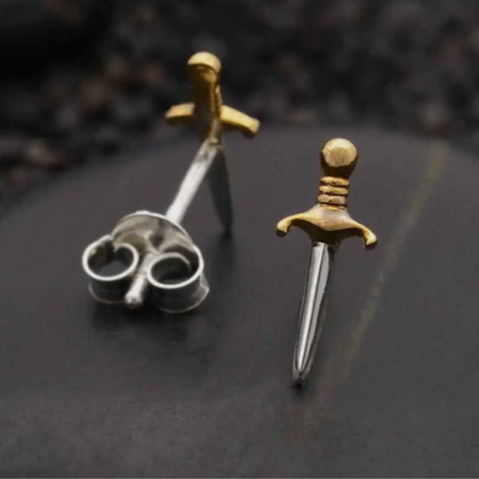 Mixed Metal Dagger Stud Earrings - N.D.