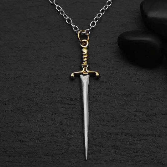 Mixed Metal Sword Necklace with Bronze Handle